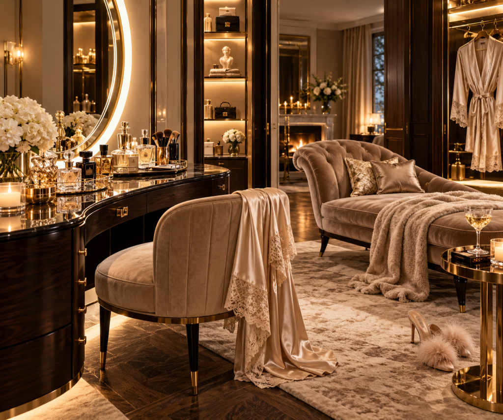 Golden Glamour dressing room inside The Scunnered Lady's boudoir